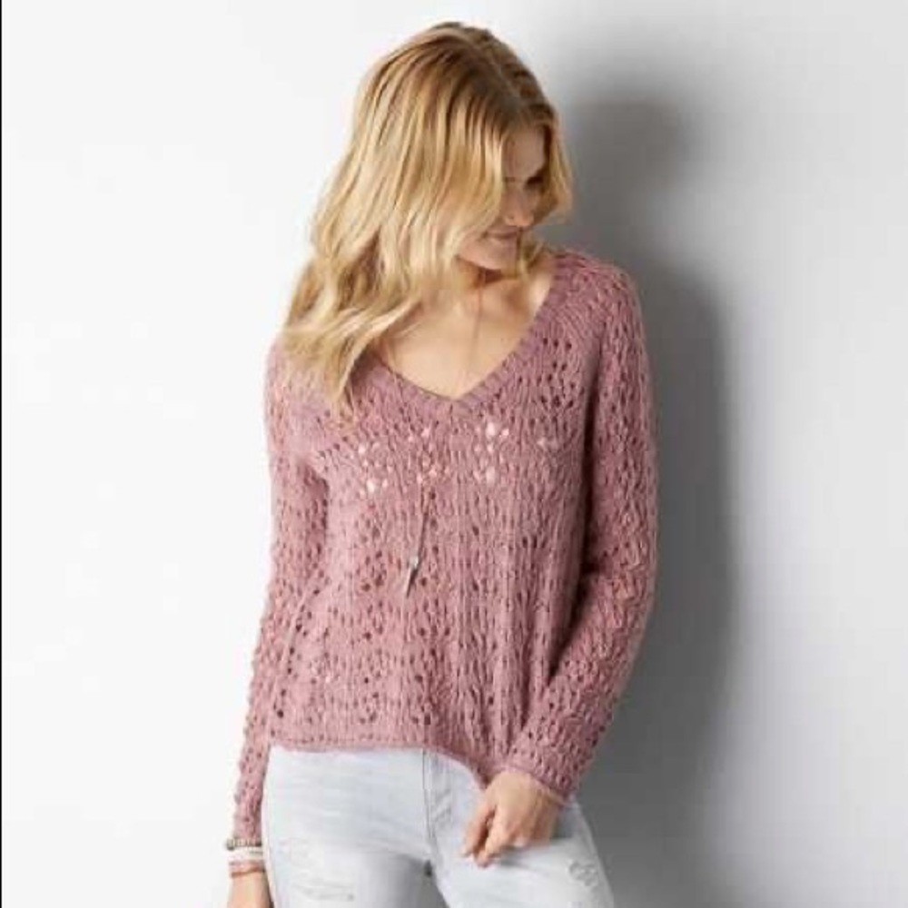 Dusty Pink American Eagle Cable Knit Sweater
